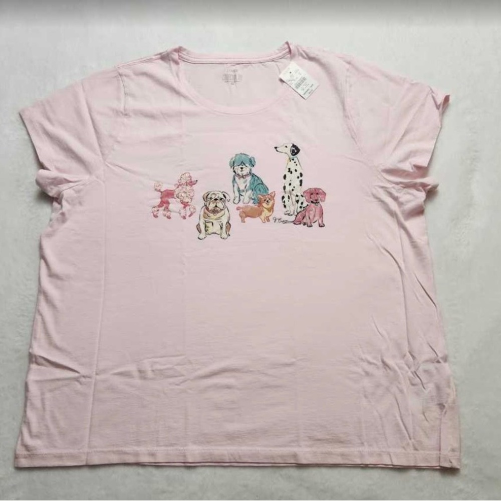 J. Crew Factory Pink Tee with Colorful Dog Print